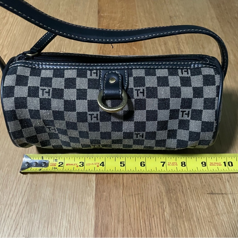 Tommy Hilfiger Black and Gray Checkered Clutch Purse Barrel Bag